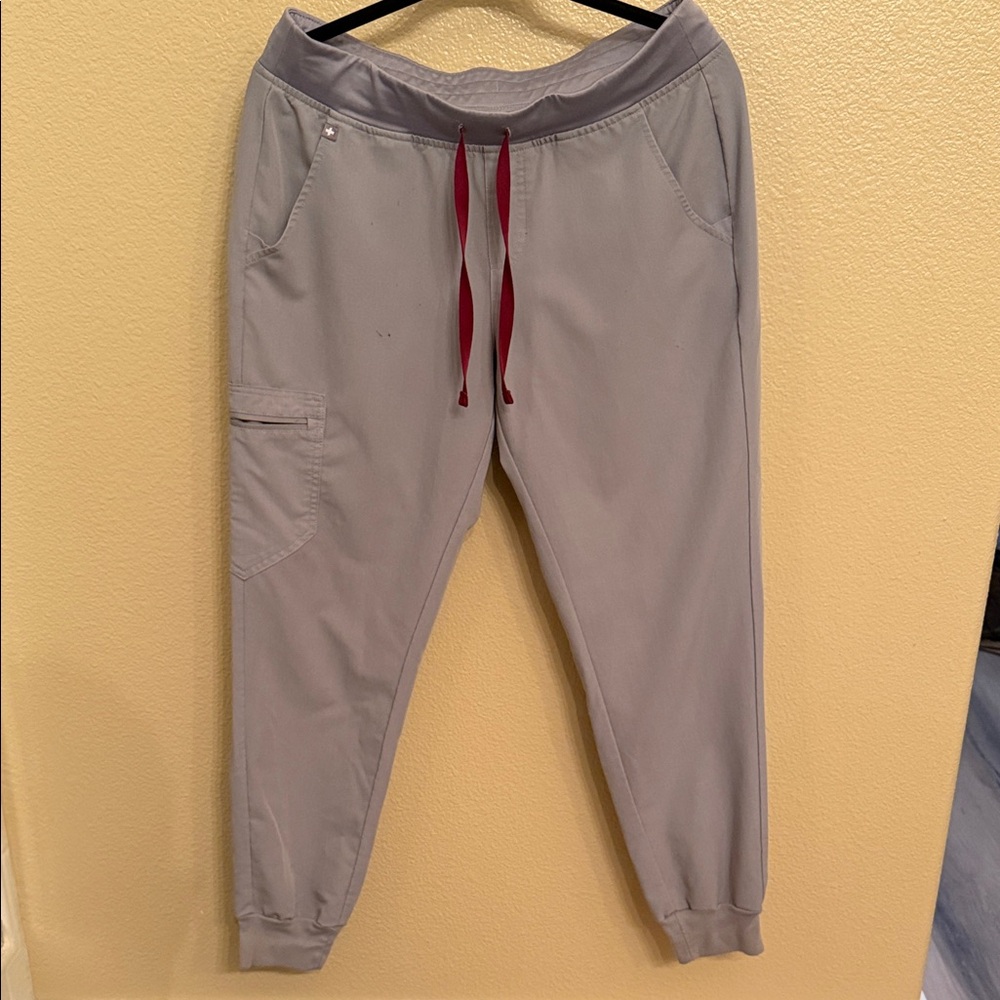 Figs Cement Gray Jogger Pants with Red Drawstring
